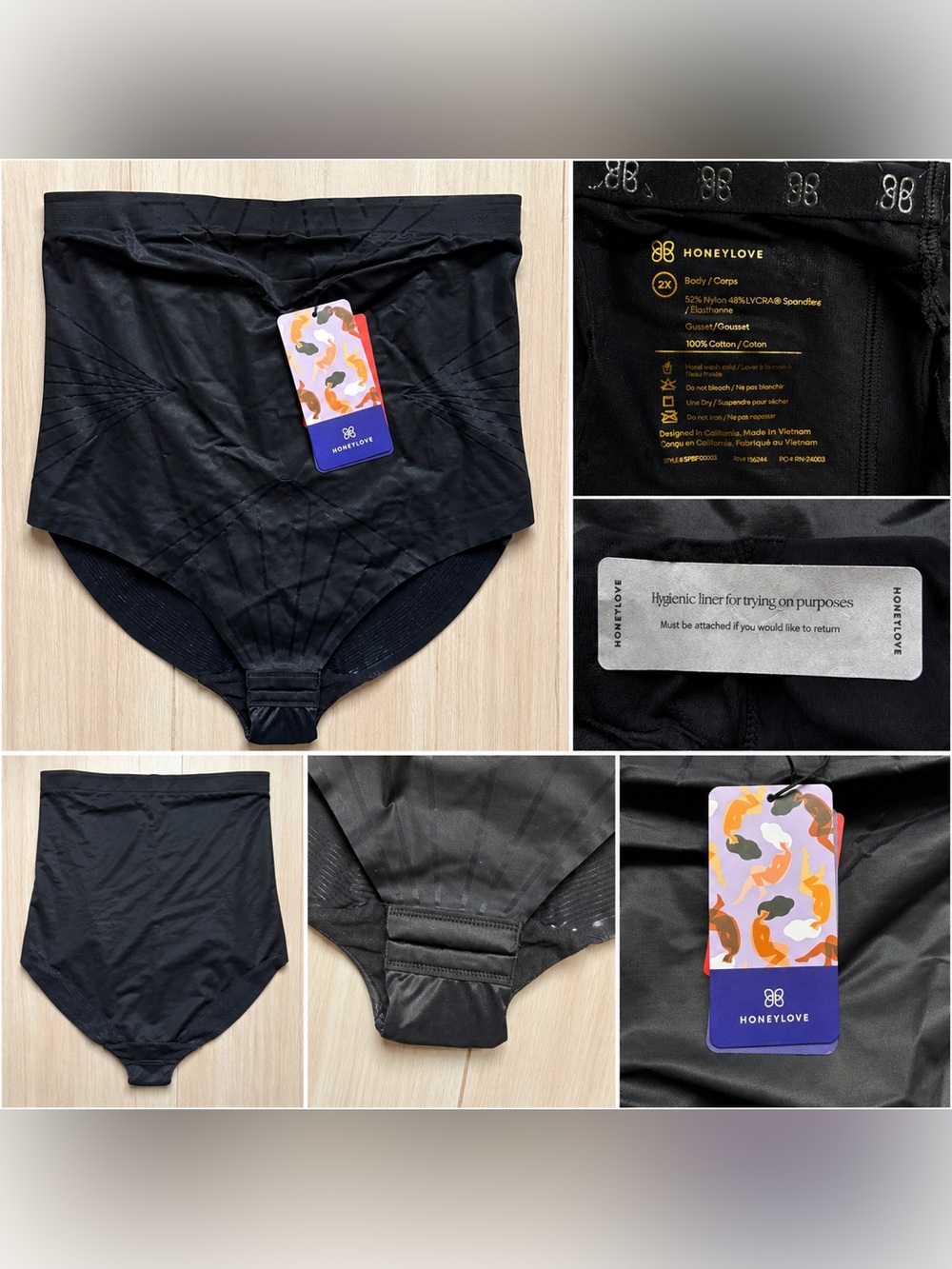 Honeylove SuperPower Bodysuit Shapewear Black 2X Sculpting Compression NWT